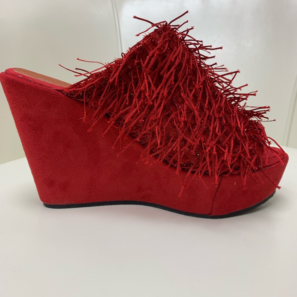 Ruby Red Fringe Wedge